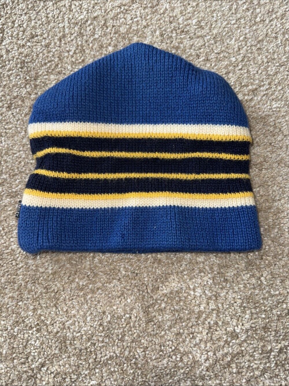 Vintage Smiley Ski Hat 100% Wool Beanie Nepal Black Yellow Blue Winter Hat